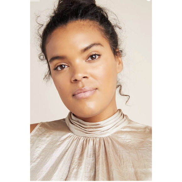 Anthropologies Maeve Romilly Blouse 14 Sleeveless Shimmery Champagne Mock Neck - Picture 2 of 11